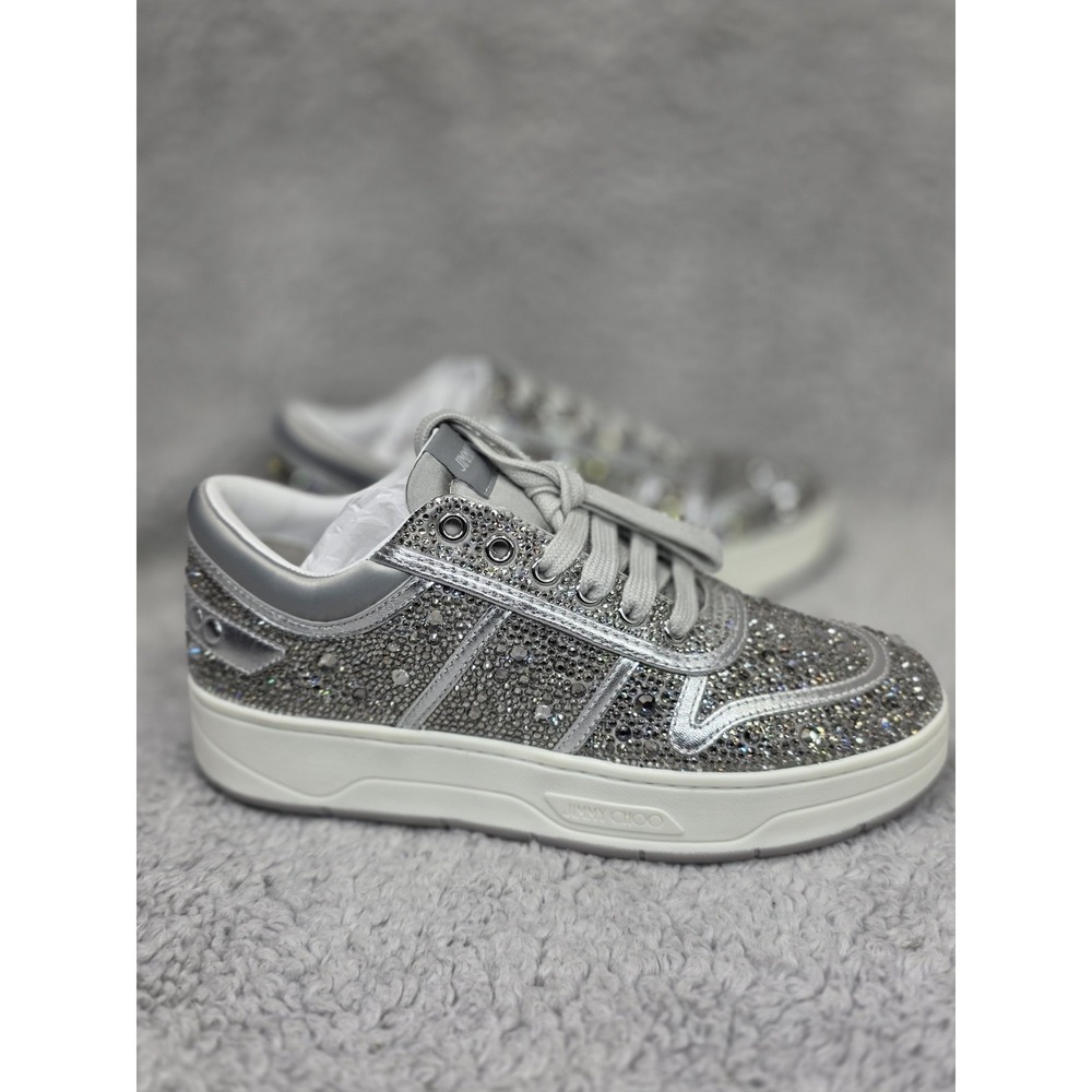Jimmy Choo Hawaii Crystal Satin & Leather Sneaker‎ Women's EU36.5 US 6.5 - Picture 12 of 16